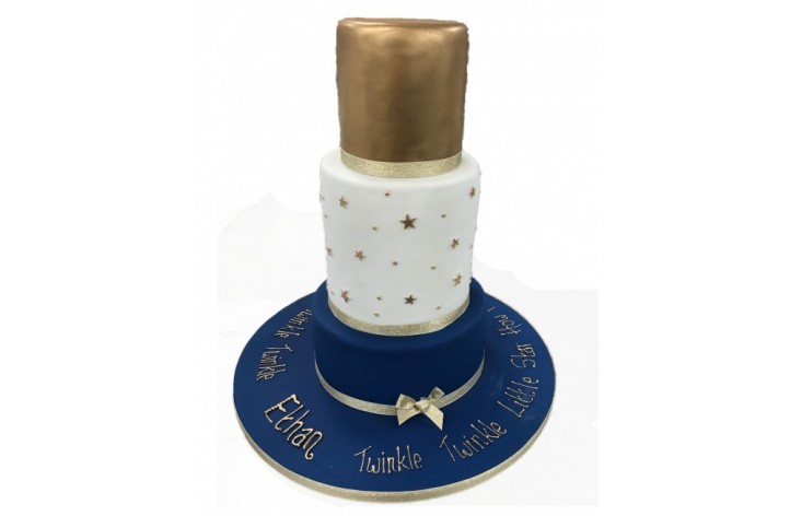Tiered Blue & Gold Stars Cake